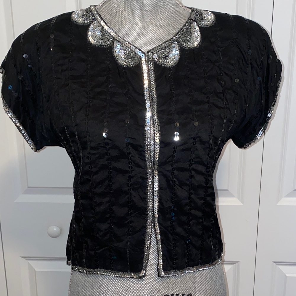 Vintage Black and Silver Sequin Women's Blouse
